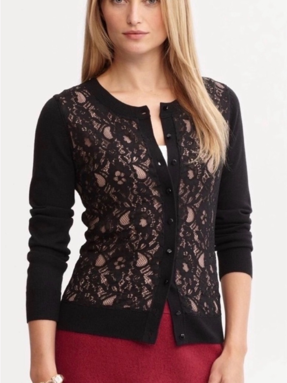 Banana Republic Lace Front Overlay Cardigan Sweater by Anna‎ Karenina Sz L NEW